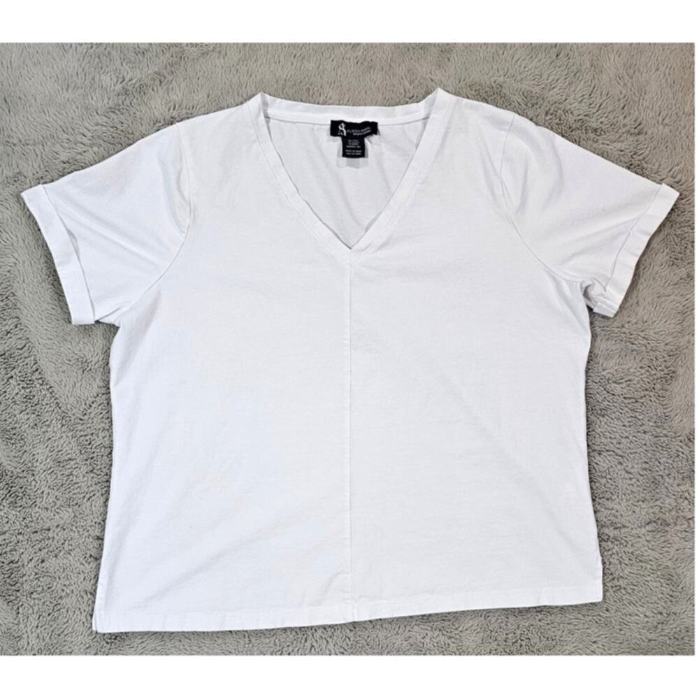 Alison Sheri Designed With Love White T Shirt, Cuffed Short Sleeves, Sz XL, New